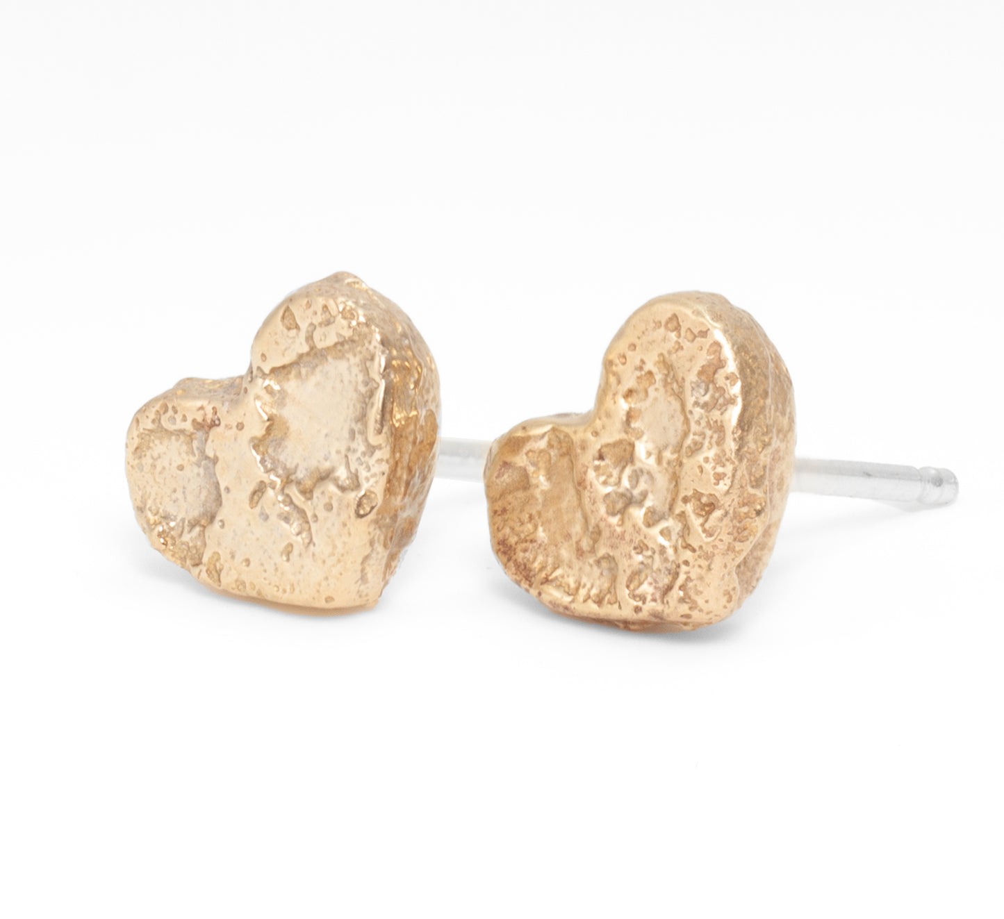 Textured Brass Heart Post Earrings