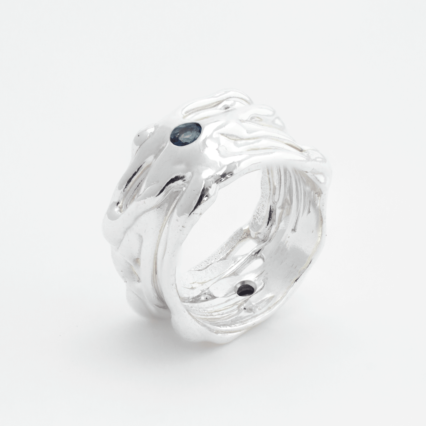 Wide Organic Silver Dual-Sapphire Band