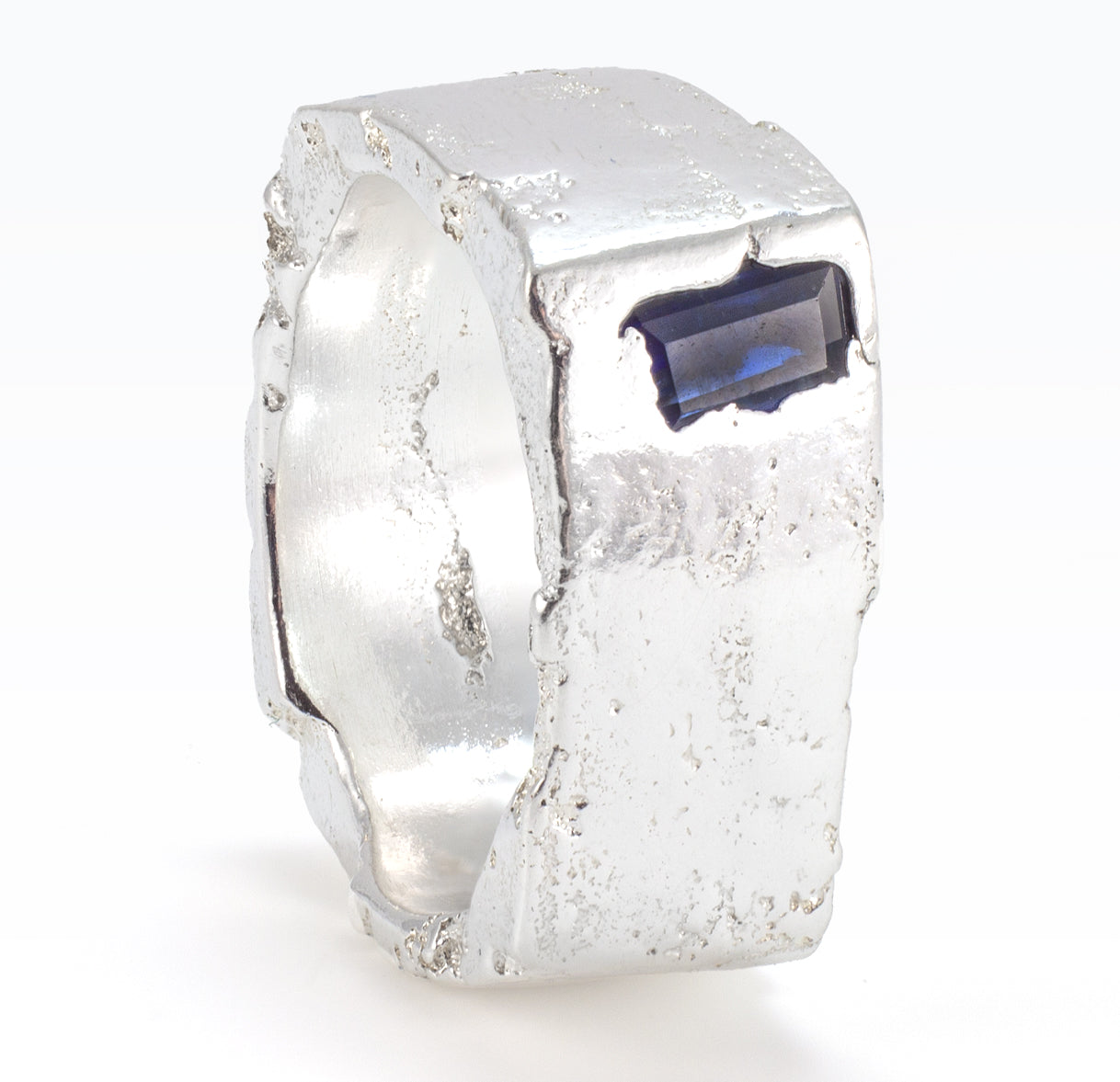 Large Square Silver Stacker with Sapphire