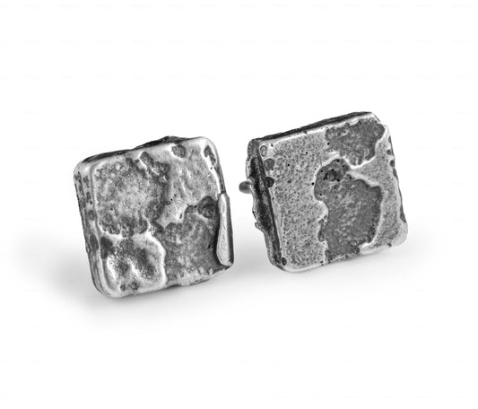 Oxidized Silver Square Post Earrings