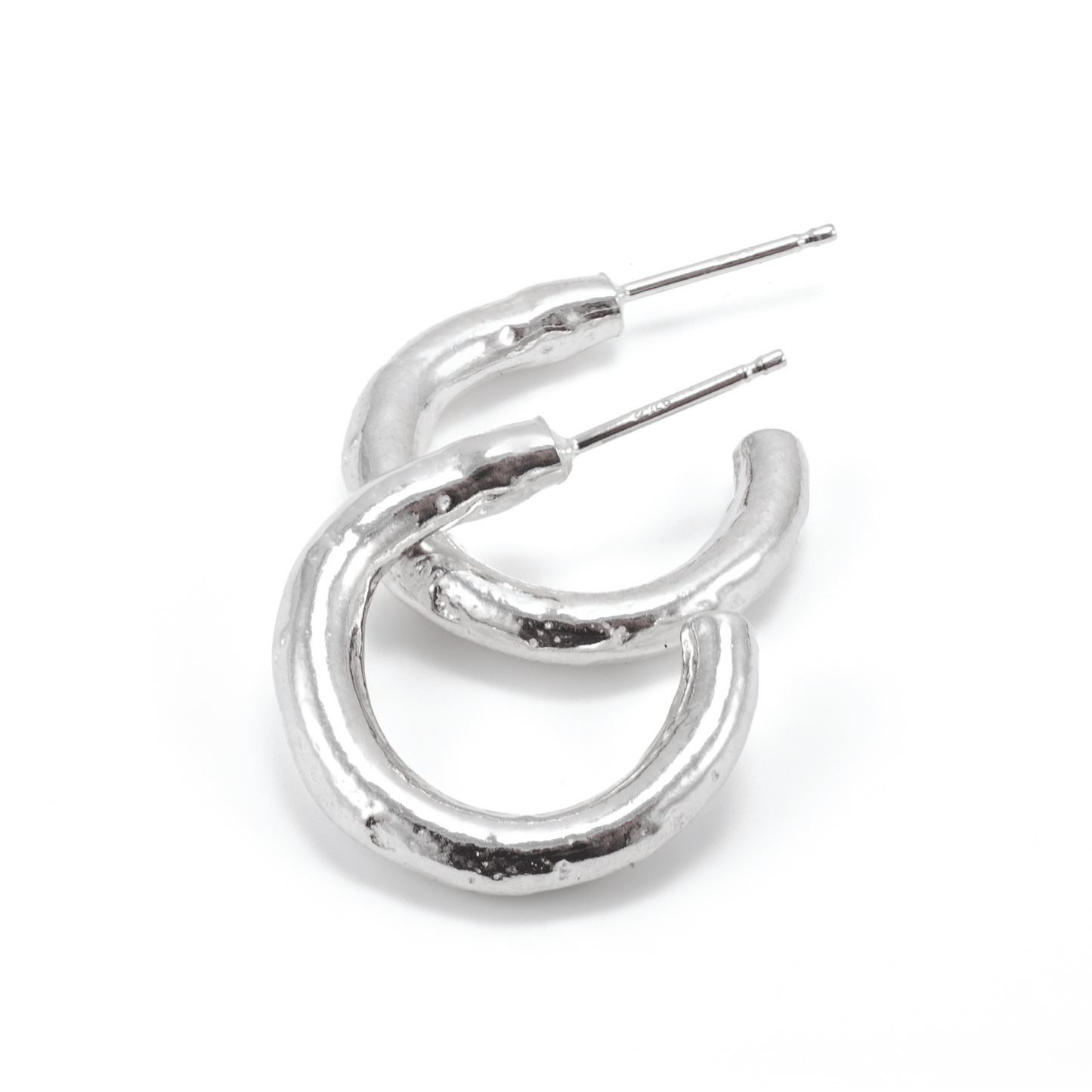 Rough Puff Half Hoop Post Earrings