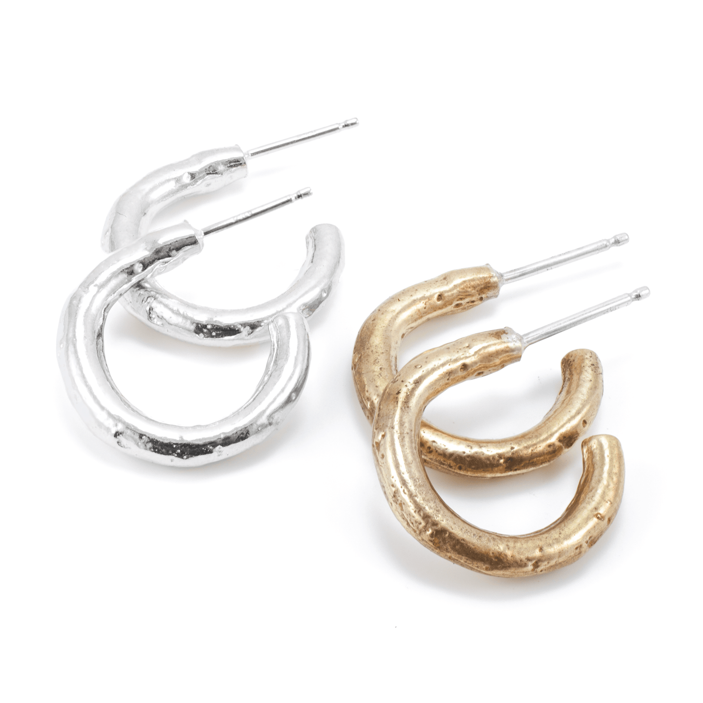 Rough Puff Half Hoop Post Earrings