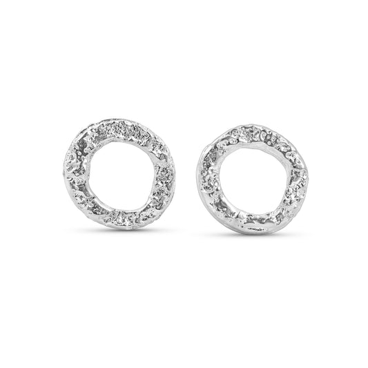 Textured Round Fine Silver Post Earrings