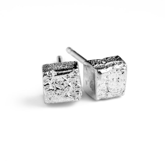Bright Silver Cube Post Earrings