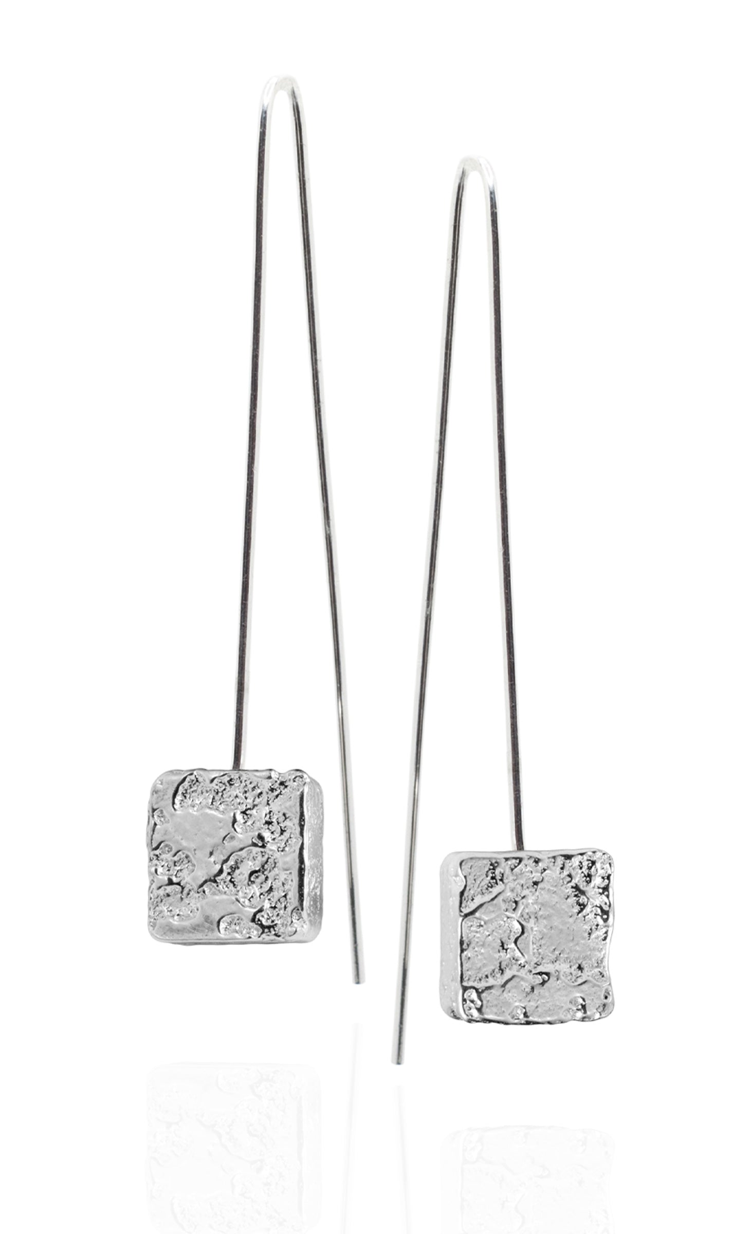 Bright Silver Square Dangle Earrings