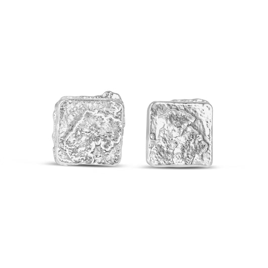 Bright Silver Square Post Earrings
