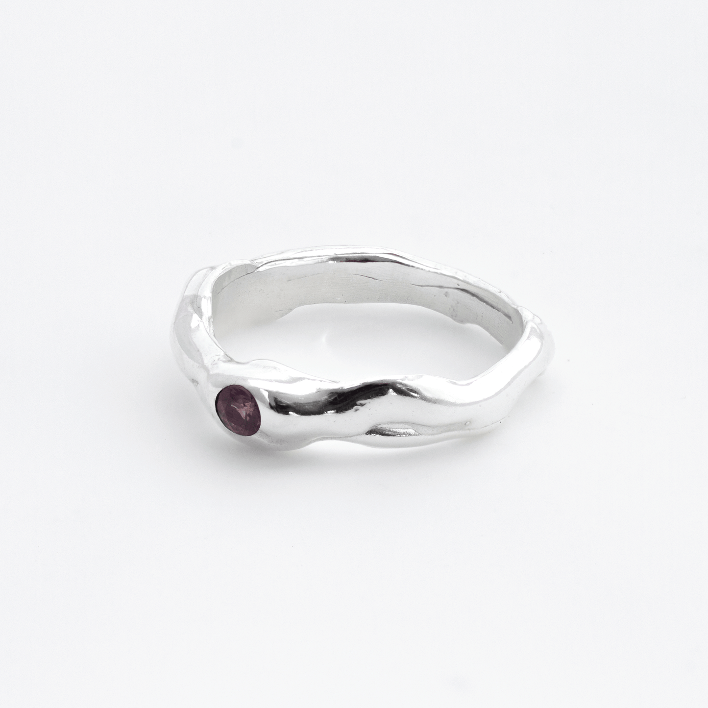 Organic Chaos Silver Band with Pink Sapphire