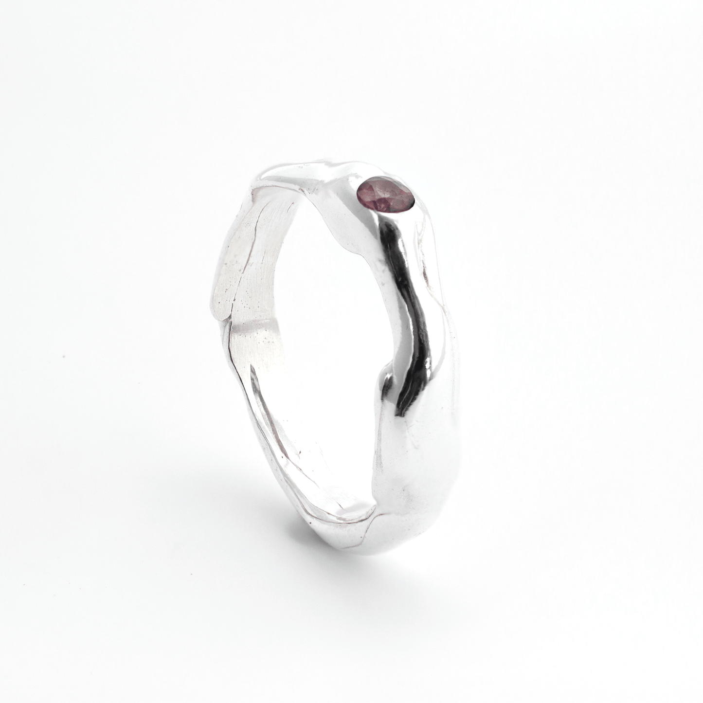 Organic Chaos Silver Band with Pink Sapphire