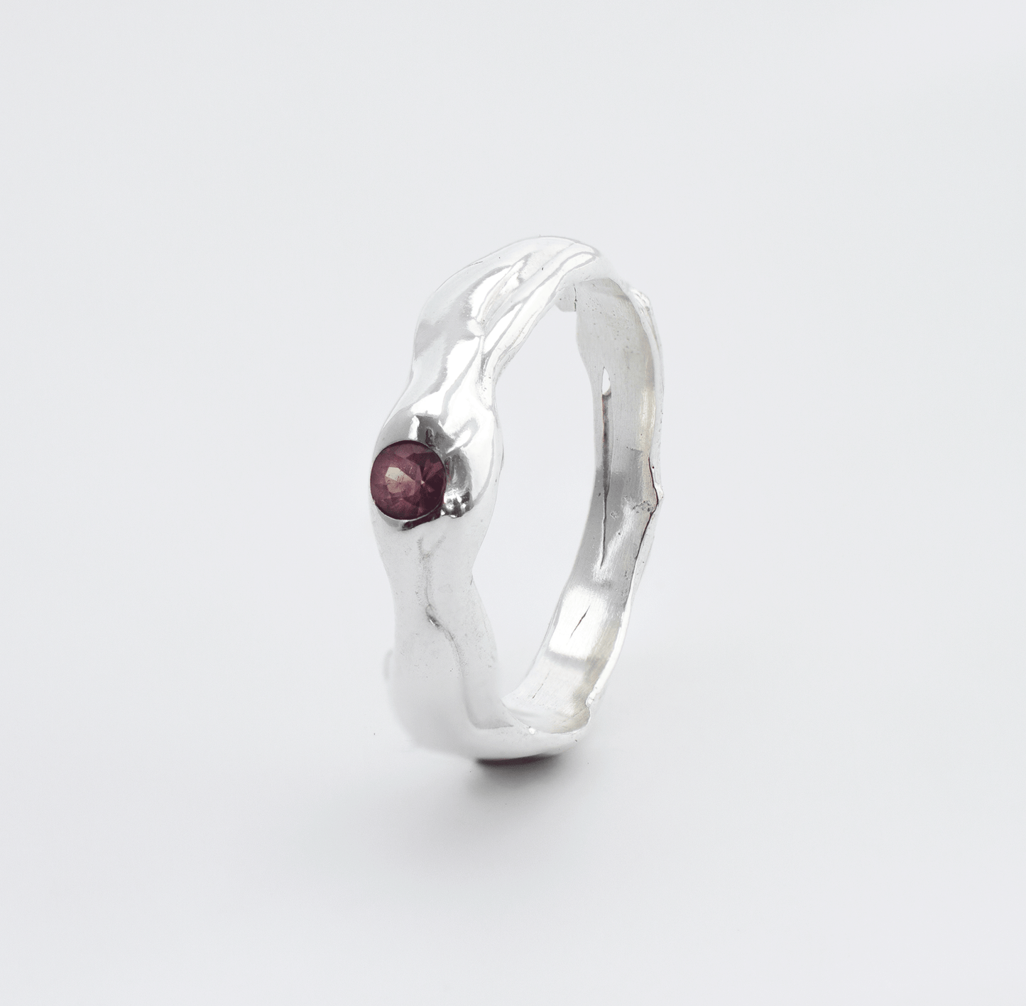 Organic Chaos Silver Band with Pink Sapphire