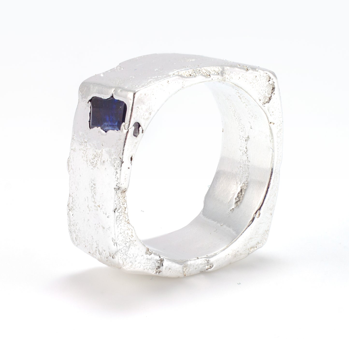 Large Square Silver Stacker with Sapphire