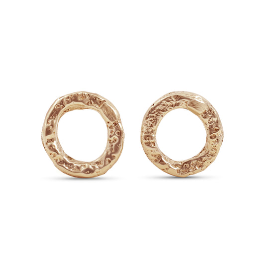 Textured Round Brass Post Earrings