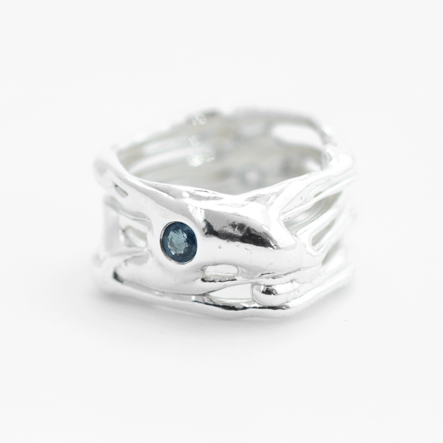 Wide Organic Silver Dual-Sapphire Band