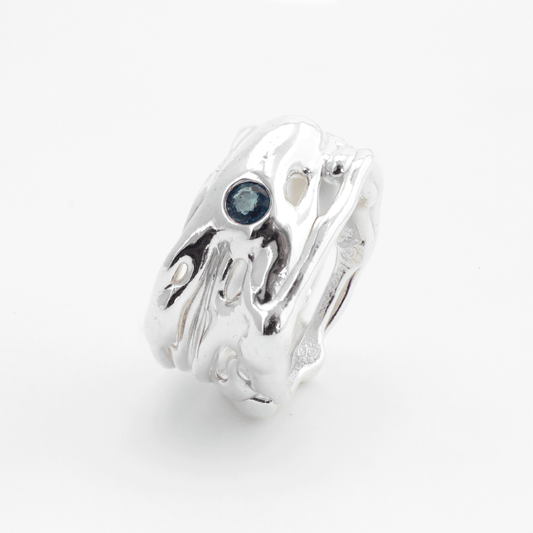 Wide Organic Silver Dual-Sapphire Band