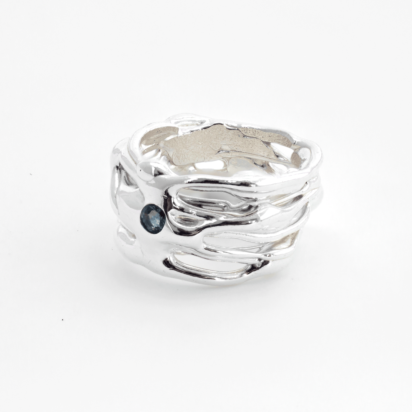 Wide Organic Silver Dual-Sapphire Band