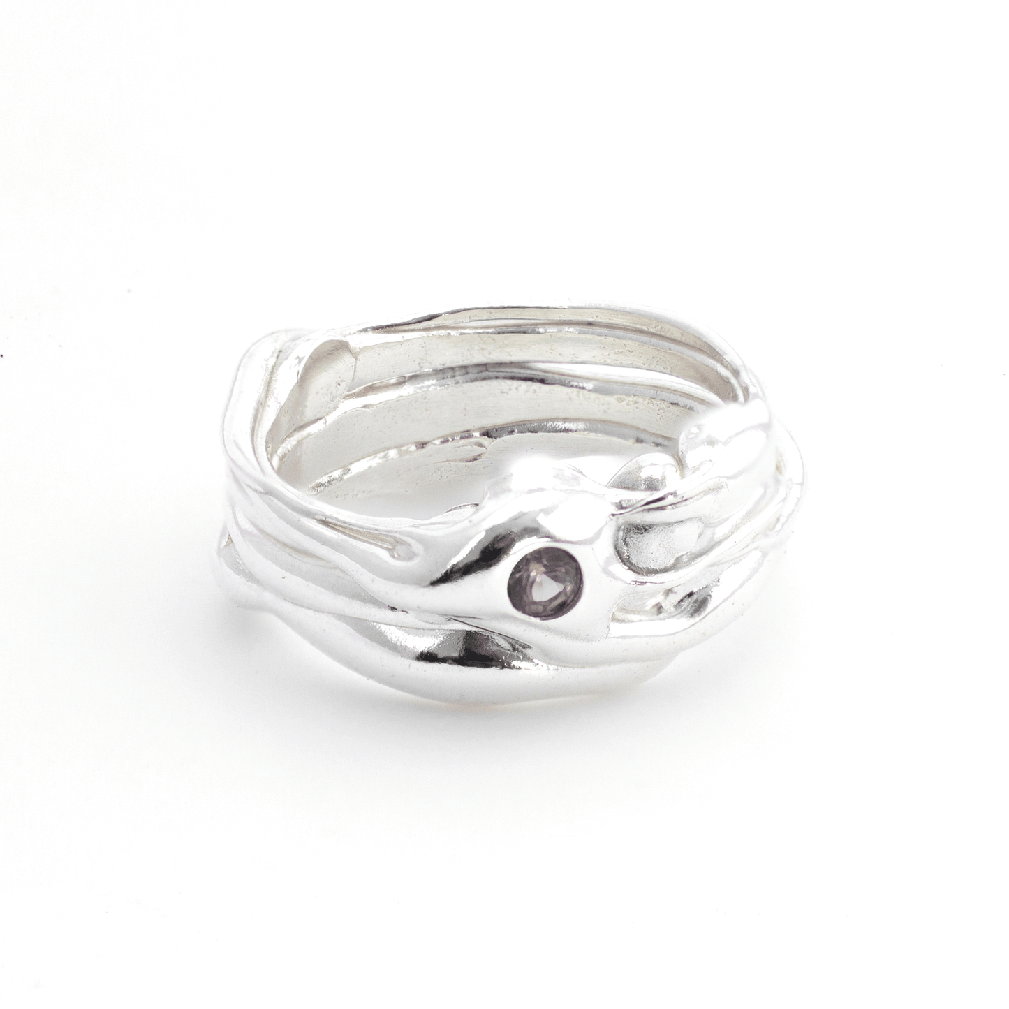 Wide Organic Silver Band with Pale Pink Sapphire