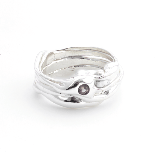 Wide Organic Silver Band with Pale Pink Sapphire